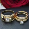 Bandes 1pcs Luxury Femmes Ring Metal Carving Gold Couleur incrusée Zircon Stones Couple Ring Bridal Engagement Wedding Bijoux