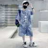 Teenage Boy Cartoon Bear Clothes Set Children Girls Girls Tie Dye Tshirts and Shorts 2pcs Suit Kid Top Bottom Outfits Tracksuit 240410