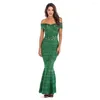 Sukienki imprezowe markowo projektant 2024 Summer Seksowna moda Fishtail Long Spirt Slim Jacquard Bronzing Sukienka