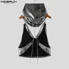 Men's Tank Tops Party Nightclub Style INCERUN Fashion Flash Fabric Vests Sexy Hooded Swing Collar Sleeveless Waistcoat S-5XL