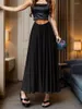 Kjolar franska retro grå drapering kjol lång kvinnors sommar lat stil lös a-line smal och stor nederkant