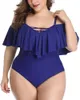 Swimwear féminin Plus taille à volants en un morceau de maillot de bain femmes épaule de baignade