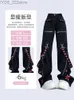 Women's Jeans Womens Black Gothic Luggage Goods Jeans Harajuku Retro Y2k Denim Trousers Denim Pants 90s Aesthetics Garbage Expression 2000s New Clothes yq240423