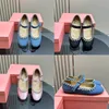 Designer Sandals Women Shoes Ballerina Flat Ballet Summer Slides Sandals Dress Loafers Blue Denim Round Head Luxury Rhinestone Mary Jane Partydress Dance Shoe