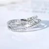 Band Huitan Chic Cross Ring with Cubic Zirconia Silver Color Women Accessories for Wedding Engagement Party Luxury Fashion Jewelry