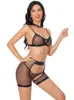 Sexy Mesh Body Allure Abierta entrepierna Brasa Transparente SEXSI Mujeres Juego de lencería erótica Bikini ropa interior