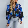 Women's Polos Color Clashing Printed Shirt Spring And Autumn Long-sleeved Versatile Tops Casual Vacation Polo