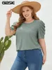 GIBSIE Plus Size Solid ONeck Leg of Mutton Sleeve Blouse Women Fashion 2023 Summer Office Casual Womens Blouses Tops 240419