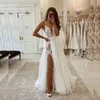 Beautiful Flowers lace Split Side Wedding Dresses Sexy Straps Wedding Dress For Bride Beach Bridal Gown