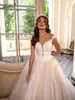 Deslumbrante tule lisado tule pura em V-line Apliques de vestido de noiva de renda sem mangas vestidos de noiva