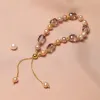 Strands Bracciale di perle in acqua dolce rosa per donne Accessori estivi per ragazze Dimensioni regolabili Bracciale di cristallo viola Regali ragazze belle