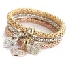 3colorslot life of Life Elastic Bracelet for women crystal owl owl key lock lock noteバタフライハートチャームバングルジュエリー240418