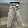 Frauenhose Frau Brief bedruckt hellblau Denim Harem Jeans 2024 Frühlings- und Sommer Lose Taille Waschanlagen schlanker Skinny Jean