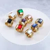 Bands Women Fashion Stainless Steel Ring Quality Austrian Crystal Blue Green Red Stone Ring Female Titanium Gold Color Wedding Ring