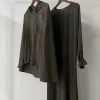 Vêtements 2023 nouveaux ensembles de femmes musulmanes Ramadan Turkey Abaya Kaftan Pure Color Temperament Robe Femme Musulmane Elegant 2pcs Musulm Settes