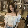 Elegant Youth Woman Blouses Fashion Lace Up Up Top Sexy Sexy Low Coule Crop Crop Puff Sheve Chic Shirt 240416