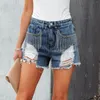 Women's Jeans Women Distressed Denim Shorts Rhinestone Fringe Mid Jean Frayed Hem Summer Short Torn Wide-Legged Pants 2024
