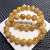 Pulseiras de link 12 mm 12mm de pulseira de fogo amarelo natural Bracelete hematóide Gemito de pedras redonda de jóias de cura de cristal de cristal presente