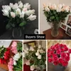 11 pezzi/lotto fiori artificiali rosa freschi Real Touch Rose Floral Home Decorazioni per regali di compleanno per feste di nozze 240416