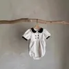 Rompers 2024 Summer New Baby Girl Short Sleeve Bodysuit Infant Solid Casual Doll Collar Jumpsuit Newborn Toddler Versatile Clothes 0-24M H240423