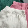 Trousers Spring Summer Korean Kid Baby Breathable Cotton Yarn Ruffle Capris Pants Casual Girl Wide Leg Girls Shorts Pink Beige H240423