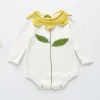 One piezas Baby Knited Comper Spring Autumn Lotus Collar Flower Flower Longitud Longwed Suprit Baby Baby Boy Bodysuit