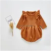 Rompers babymeisjes gebreide bodysuit veer baby geboren lange mouw solide gegolfde jumpsuit outfit set herfst kleding drop levering k dhqvl