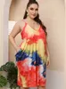 Sexy Slip Dress Summer xxl Dresses for Women Plus Size Tunic Spaghetti Strap Loose Tie Dye Midi Ladies bohemian 4xl xxxl 240419