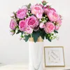 Dekorativa blommor 32 cm Rose Pink Silk Bouquet Peony Artificial Garden Decoration Outdoor Wedding Supplies Home Decor Festive Party