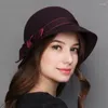 Berets Autumn Winter Wool Fedoras Hat Bow Curl Birm Protect Ear Warm Bowler Floppy Ladies Churh Cloche Hats M6722