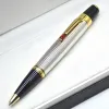 Pens de luxo mb bohemie prata listra de metal esferontal caneta portátil curta viagens escriving bola caneta com número de série de gem