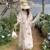 Sukienki imprezowe Elegentka elegancka kobieta 2024 jardów garnitur francuski romantyczny bubble-bubble rękaw drukowana gruba dziewczyna koreańska sukienka do wersji