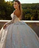 Glitter Dubai Arabia Ball Jurk Trouwjurken Lange mouwen Lange mouwen Kralen Lace Appliqued Plus Size Custom Made Bridal Jurken Crystal Robe