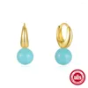 Boucles d'oreilles cerceaux 925 STERLING Silver Turquoise Géométrique Gérothécaire pour femmes Fashion Simple Round Design Bijoux Party Gift Drop