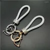 Keychains Multicolor Handmade Braided Leather Cord Keychain Fashion Couple Wrist Rope Key Ring Party Gift Small Jewelry