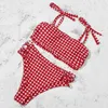 Frauen Badebekleidung Urlaub Badeanzug 2024 Frau zweiteilige Set Dreieck Bikinis hohe Taille Cross Hohlloch sexy koreanische Plaid Bikini Baden