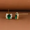 Stud Earrings Delicate Marquise Cut Green Stone For Women Gold Color White Zircon Small Wedding Ear Studs Daily Party Jewelry CZ