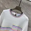 Frauen T-Shirts 2024 Frühlings Sommer Bunt gestreifte unregelmäßige runde Nackenhülle Lose kurz gestrickte obere Frau Fashiont-Shirt