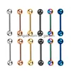 Button Rings 10Pcs/Lot Surgical Steel Long Industrial Barbell Ring Ear Cartilage Helix Piercing Bar Tongue Nipp