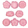 Bakformar 8 st/set tecknad blommor kakor fräsar bakverk verktyg tryckbar 3d kex mögel plast DIY cookie stämpel hem