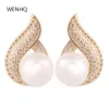 Orecchini Wenhq 2 colori Fashion scintillante Clip per perle zircone cubico sugli orecchini matrimoni da damigella d'onore senza polsini foracchi