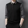 Business Casual mens Fake Two Pieces Spliced Polo Shirts Spring Autumn Male Clothes trend Striped Long Sleeve 240417