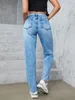 Женские джинсы Gilipur Classic Casual Loak Bacgy Fit High Plight Prime Wide Blue Blue Cumps с маленькими дырочными брюками