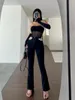 Women's Jeans Black Skinny WOMENGAGA For 2024 Summer Design High Waist Straight Flared Pants Alternative Fashion Korean N8BN