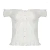 Women's Blouses French Girl Lace One Line Collar Bubble Sleeve Temperament Slimming Shirt