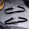 Halsband svart sammet hjärta choker halsband för kvinnor sexig punk spets halsband med kristallhjärta chockers krage retro hals smycken gåva