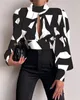 Women's Blouses Fashion Women Sexy Backless Top Hollow Print Shirts Party Crop 2024 Spring Casual Long Sleeve Office Ladies And Tops