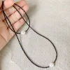 Colliers Reiki Guérison Bijoux 2 mm Small Black Obsidian Stone Choker Collier White Baroque Pearl Perle Charme Natural Natural Fresh Water Pearl Collier