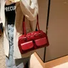 Shoulder Bags Retro Red Women's Satchel Hobo Bag Patent Leather Multi Pocket Luxury Designer Handbag Female Underarm Tote Purses