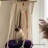 Mats macrame katt hängmatta katt träd hängande katt säng husdjur vägg möbler boho katt swing söt virkning katt levererar katt husdjur gåvor